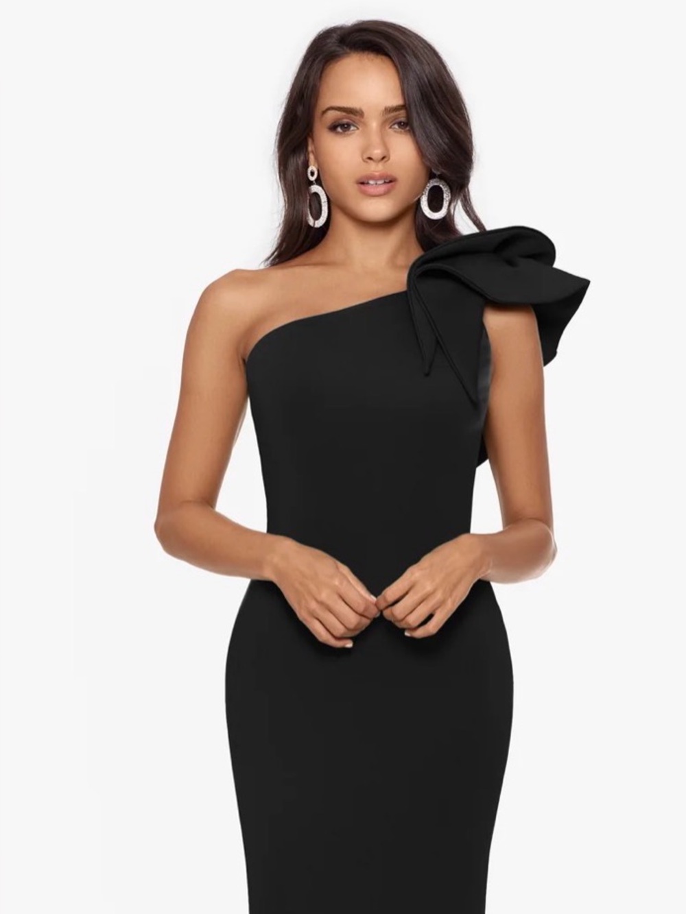 Betsy & Adam Black One-Shoulder Dress with Sculpted Bow